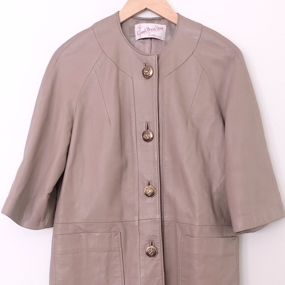 Leather[Carmel California] Vintage Soft Leather Gold Button 3/4 Sleeve MCMod - Picture 2 of 12